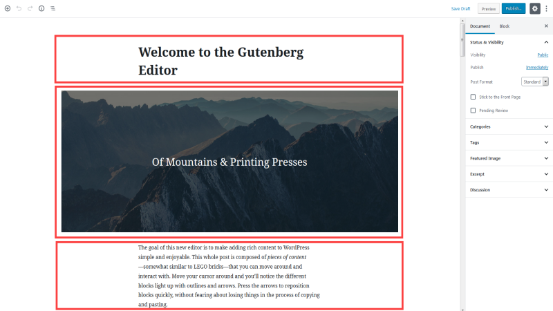 استفاده از Gutenberg برای بخش محتوا